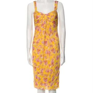 Diane Von Furstenburg 100% silk yellow and pink midi dress 4